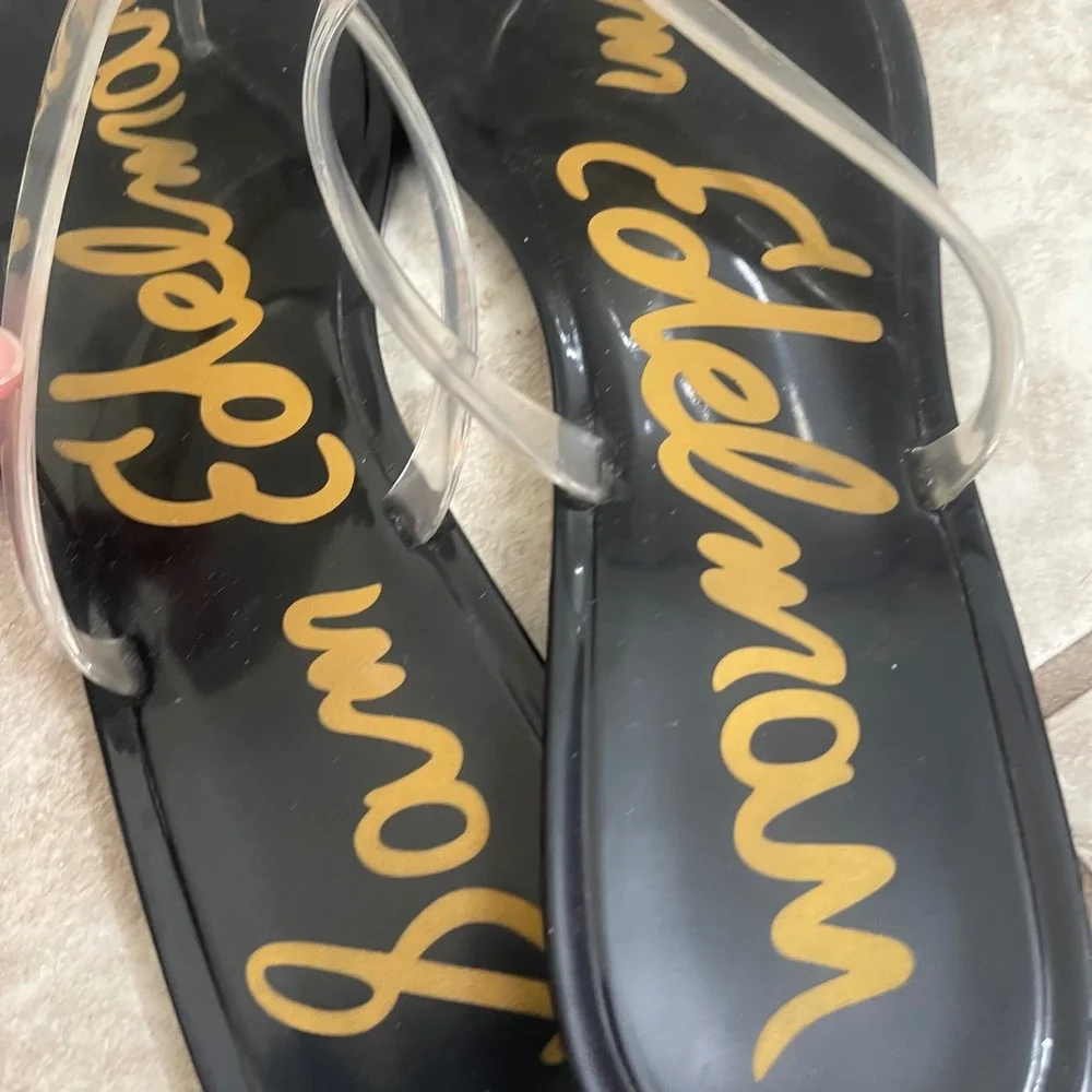 Sam Edelman Gekko Black Clear Jelly Thong Sandals Womens 10 Flat Summer Beach